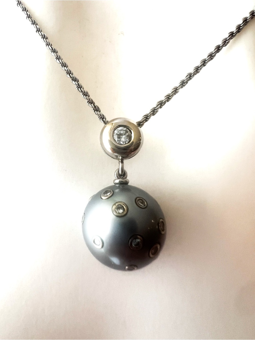 Solid 18K Gold Diamond Starry Sphere  pave diamonds bezel 14” chain luxury gold